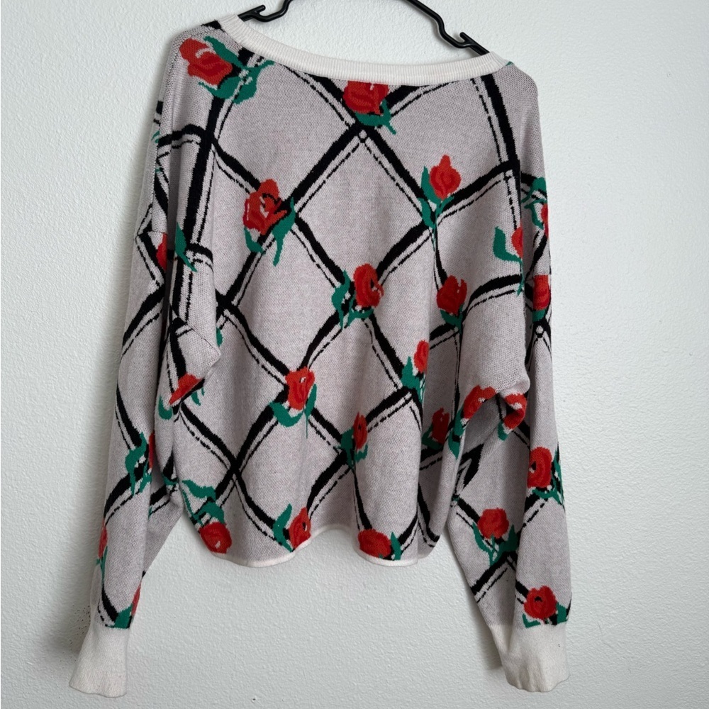 Anthropologie White Sweater with Red Floral Design - Picture 4 of 6